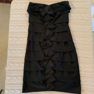 Black Strapless Ruffle Formal Satin Dress